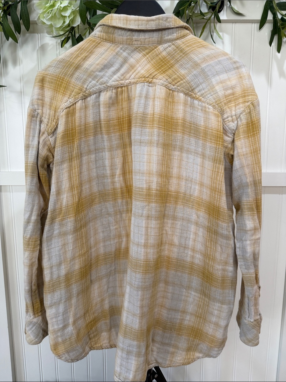 #871 FREE PEOPLE Mustard Yellow Plaid Button-Down SUPER SOFT w POCKETS! - Picture 11 of 12